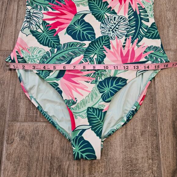 Matilda Jane Palm Tree Paradise Green/Pink Ruffle One Piece Swimsuit Size M - Picture 6 of 13